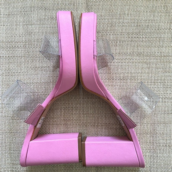 Schutz Ariella Pink Rosa PVC Block Heel Y2K Sandal Open Toe Clear Straps New - Picture 7 of 17
